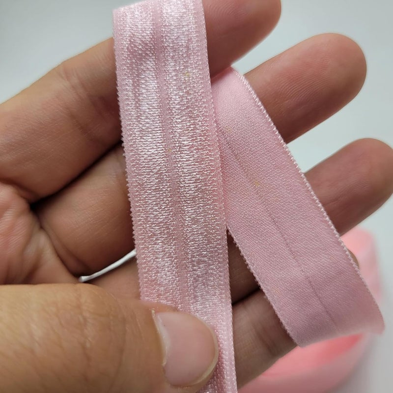 FAYADA Fold Over Elastic,5/8" Foldover FOE Trim Elastic Ribbon,Stretch FOE Band for Hair Ties Headbands Sewing Craft -5 Yards (Pink) - Image 4
